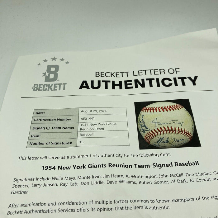 Willie Mays 1954 New York Giants World Series Champs Team Signed Baseball BAS