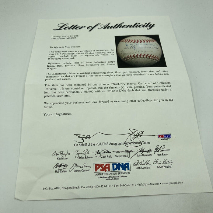 Honus Wagner Sweet Spot 1947 Pittsburgh Pirates Team Signed Baseball PSA DNA COA