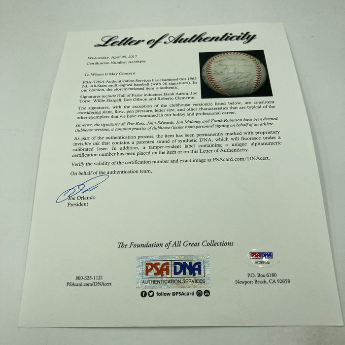 1965 All Star Game Team Signed Baseball Roberto Clemente Hank Aaron PSA Beckett