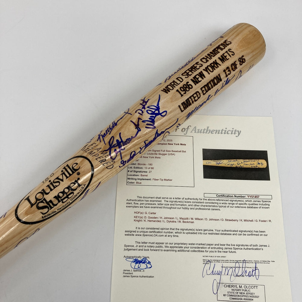 1986 New York Mets World Series Champs Team Signed Bat 27 Sigs JSA COA