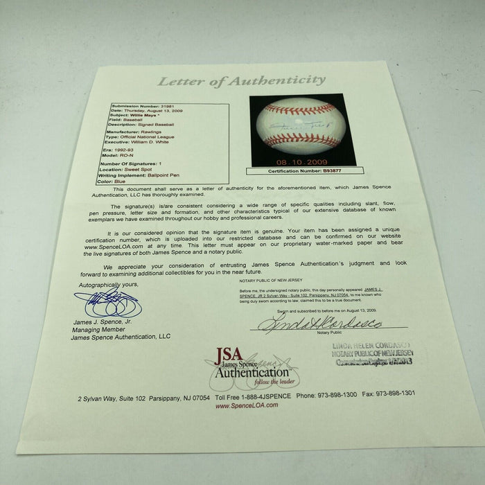 Willie Mays Signed Autographed Official National League Baseball With JSA COA