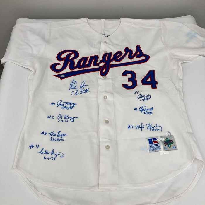 Nolan Ryan 7 No Hitters Signed Inscribed Jersey With All The Catchers JSA COA