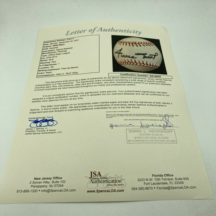 Willie Mays Signed Autographed Official Major League Baseball With JSA COA