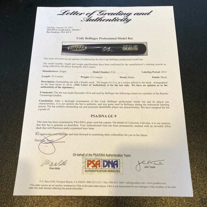 Cody Bellinger Signed 2014 Game Used Rookie Baseball Bat PSA DNA GU 9 Dodgers
