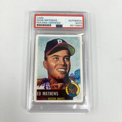 1953 Topps Eddie Mathews "59 Home Runs" Signed Porcelain Baseball Card PSA DNA