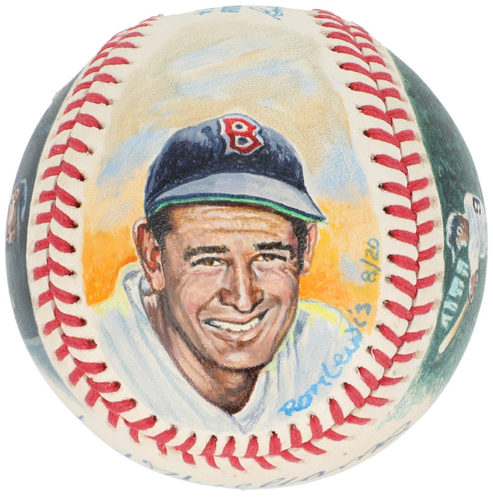 Beautiful Ted Williams Signed Ron Lewis Hand Painted Art Baseball JSA COA