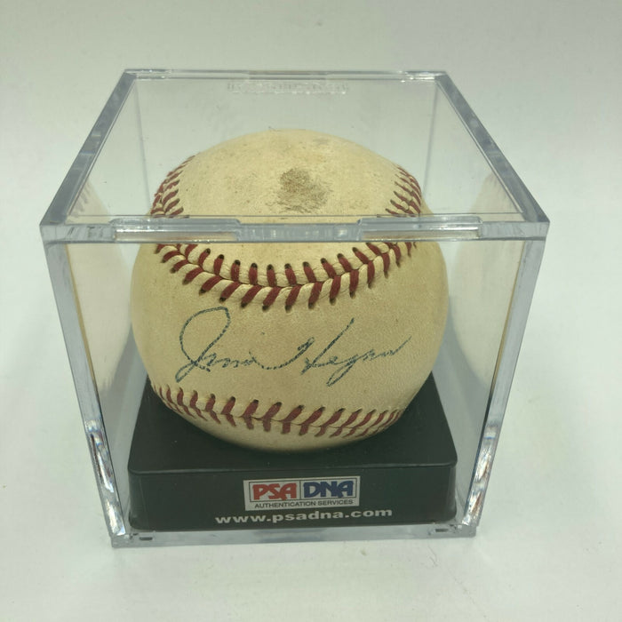 Beautiful Jim Hegan Signed 1950's American League Harridge Baseball PSA DNA COA