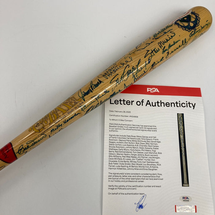 Beautiful Hall Of Fame Multi Signed Baseball Bat 54 Sigs Hank Aaron PSA DNA