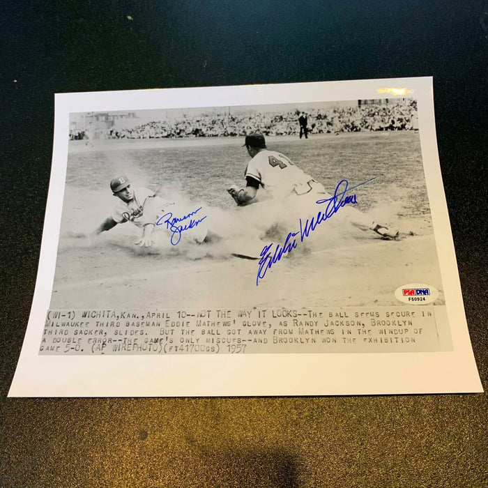 Eddie Mathews & Randy Jackson Signed Autographed 8x10  Photo PSA DNA COA