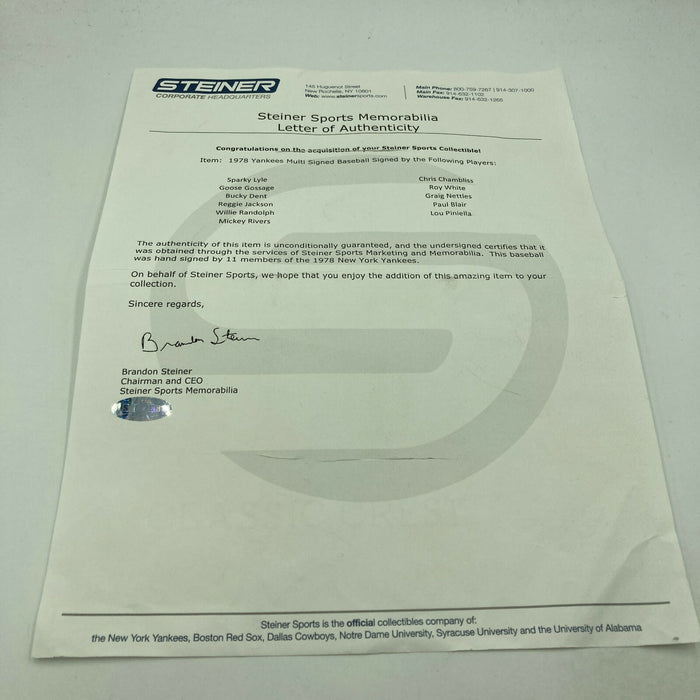 1978 New York Yankees World Series Champs Team Signed W.S. Baseball Steiner COA