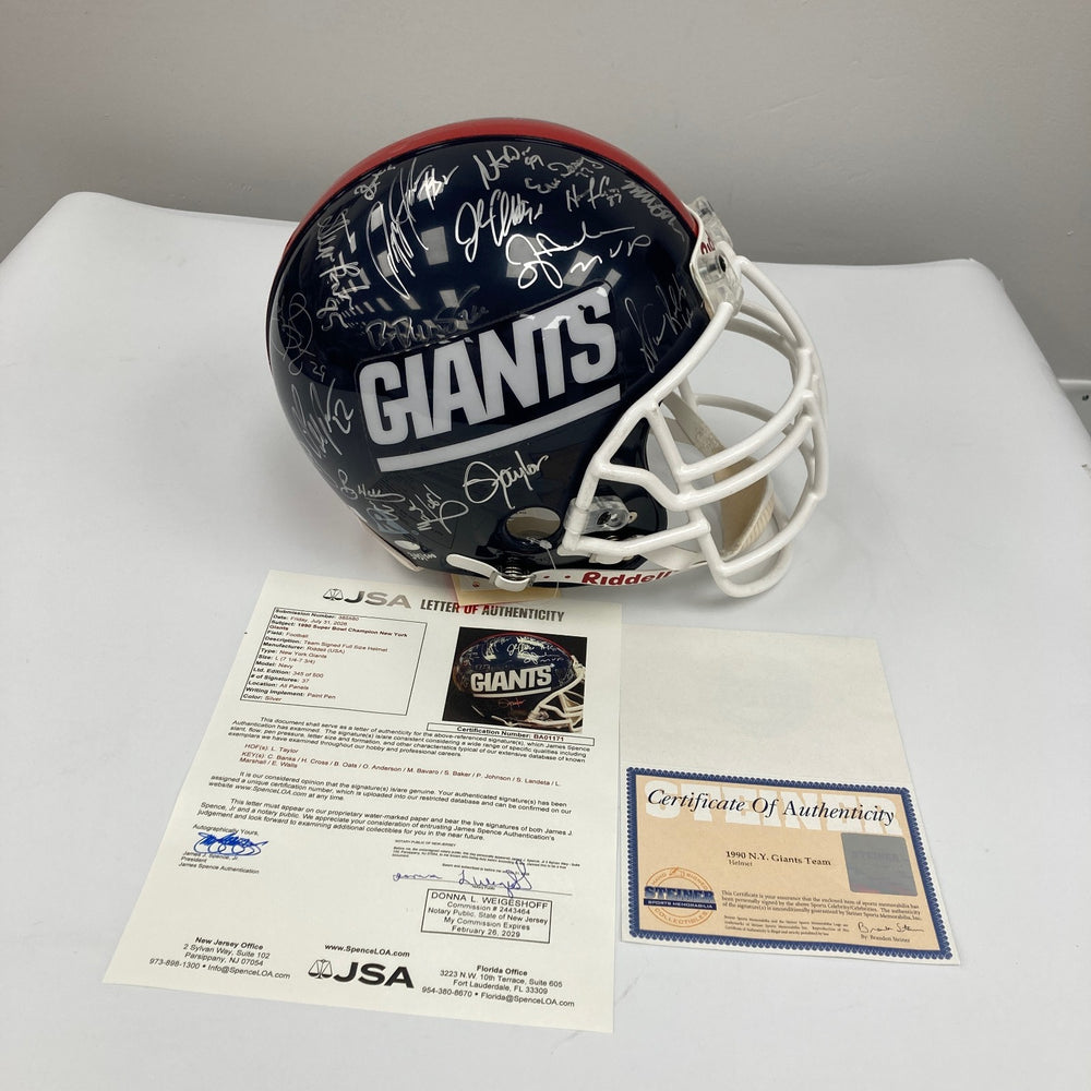 1990 New York Giants Super Bowl Champs Team Signed Full Size Helmet JSA Steiner