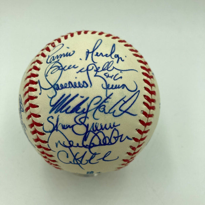 1999 Yankees Team Signed World Series Baseball Derek Jeter Mariano Rivera PSA