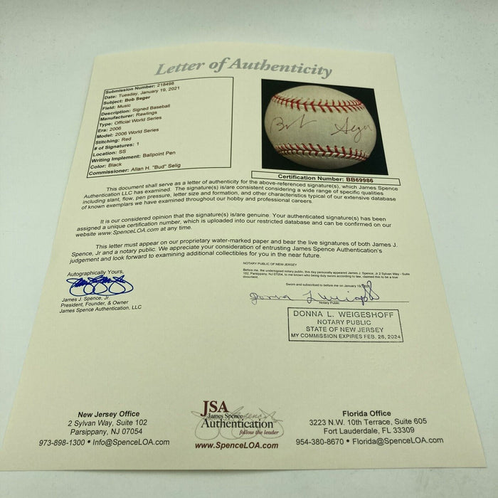 Bob Seger Signed Autographed Official 2006 World Series Baseball With JSA COA