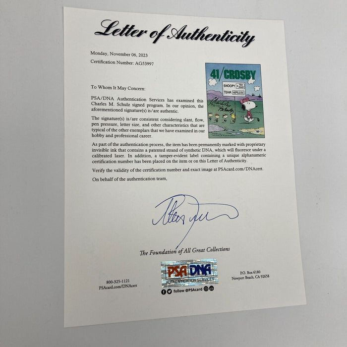 Charles Schulz Signed Golf Program Snoopy Peanuts PSA DNA COA