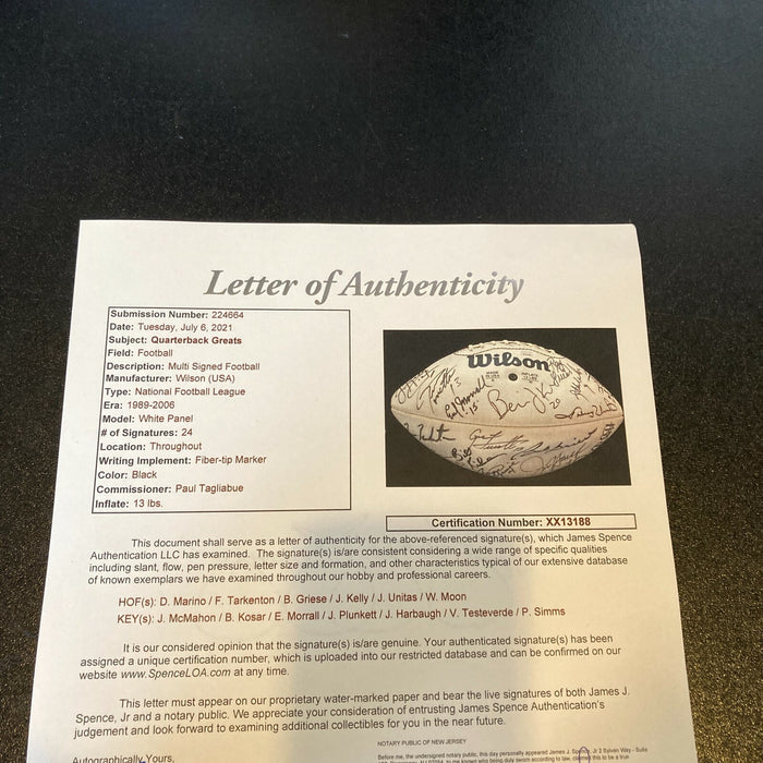 Johnny Unitas Dan Marino Quarterback Legends Signed Wilson NFL Football JSA COA