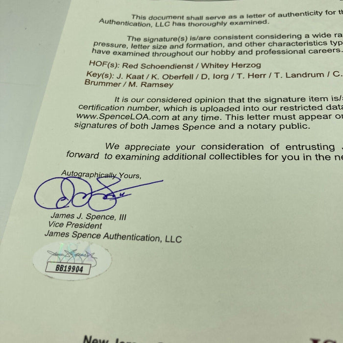 1982 St. Louis Cardinals World Series Champs Team Signed Baseball JSA COA