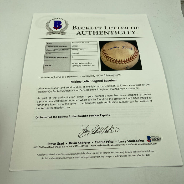 Mickey Lolich Signed Career Win No. 147 Final Out Game Used Baseball Beckett COA