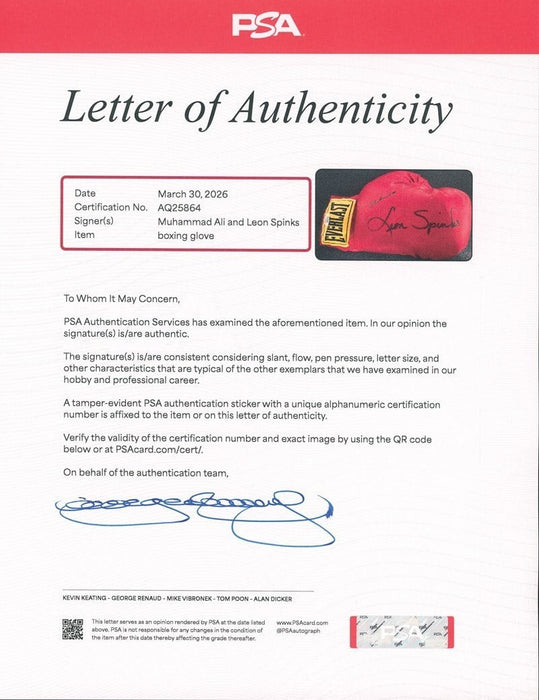 Muhammad Ali & Leon Spinks Signed Everlast Boxing Glove PSA DNA COA