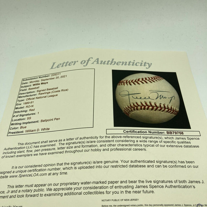 Willie Mays Signed Autographed Official National League Baseball With JSA COA