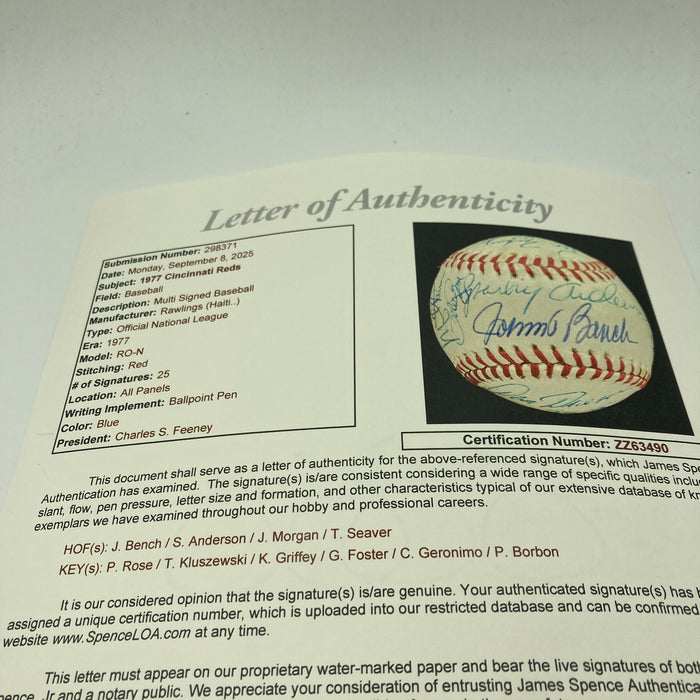 Beautiful 1977 Cincinnati Reds Team Signed NL Baseball Big Red Machine JSA