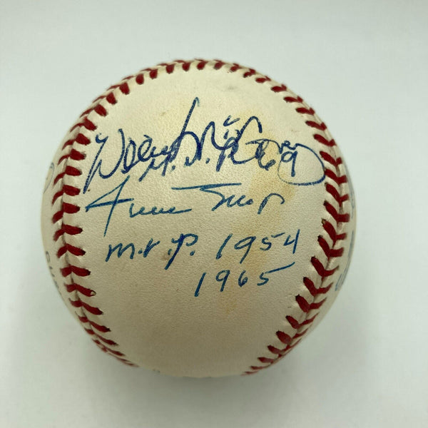 Willie Mays Stan Musial NL MVP Winners Signed Heavily Inscribed Baseball PSA DNA