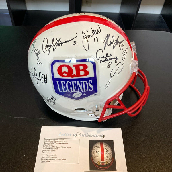 Johnny Unitas HOF Quarterback Legends Signed Full Size Helmet 18 Sigs JSA COA