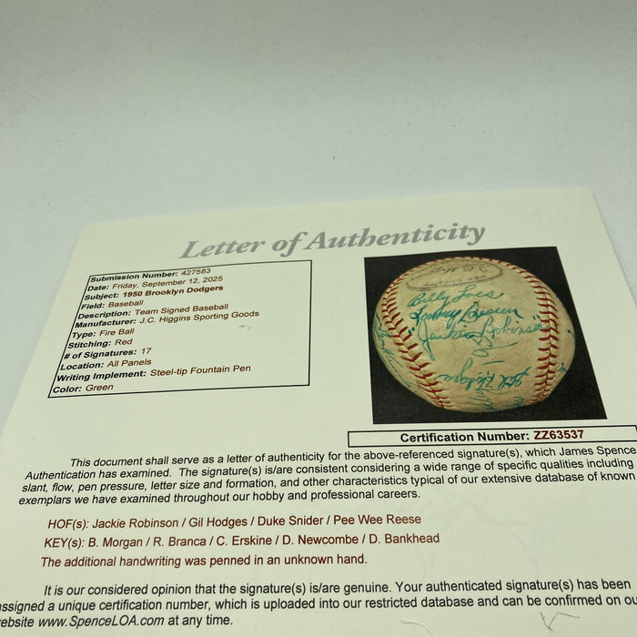 Jackie Robinson 1950 Brooklyn Dodgers Team Signed Baseball JSA COA