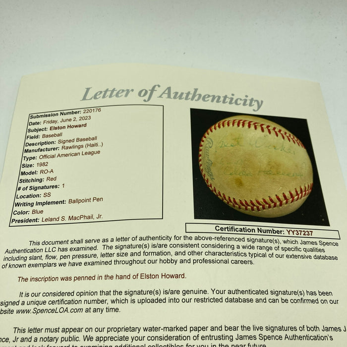 Elston Howard Single Signed Official American League Baseball JSA COA