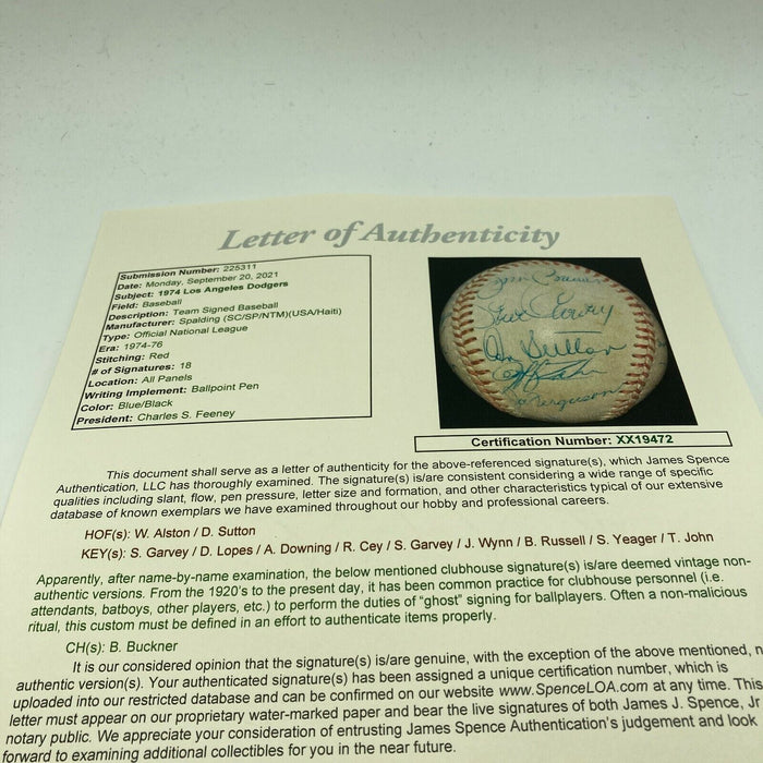 1974 Los Angeles Dodgers NL Champs Team Signed National League Baseball JSA COA