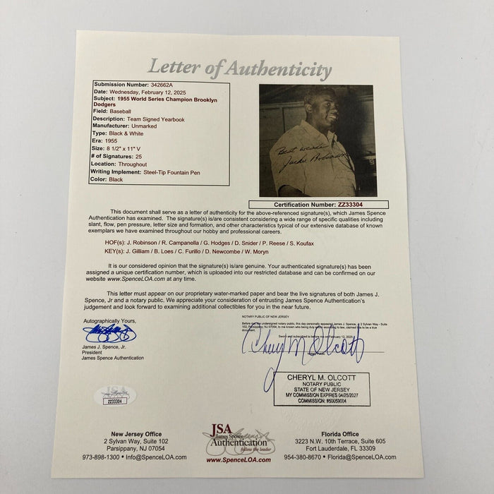 1955 Brooklyn Dodgers W.S. Champs Team Signed Yearbook Jackie Robinson JSA COA