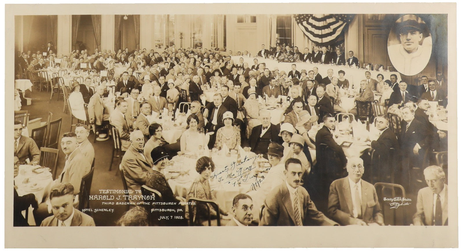 Pie Traynor Signed 10x20 1928 Testimonial Dinner Original Photo Beckett COA