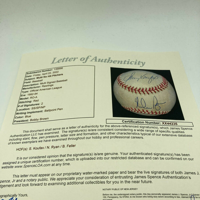Sandy Koufax & Nolan Ryan Signed National League Baseball JSA COA