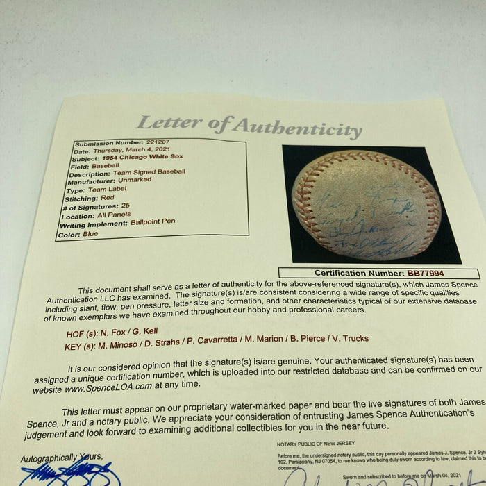 Nellie Fox 1954 Chicago White Sox Team Signed Baseball JSA COA