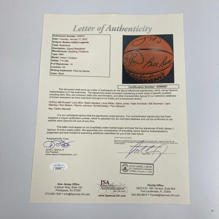 Bill Russell Larry Bird Boston Celtics HOF Legends Signed Basketball 14 Sigs JSA