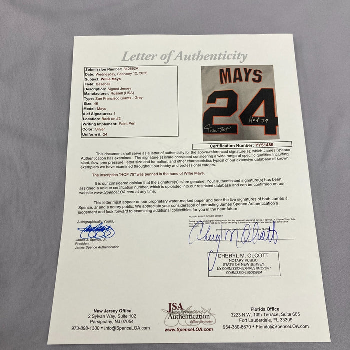 Willie Mays "Hall Of Fame 1979" Signed San Francisco Giants Russell Jersey JSA