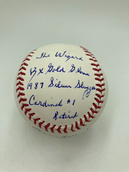 Ozzie Smith Full Name Signed Heavily Inscribed STAT Baseball JSA COA