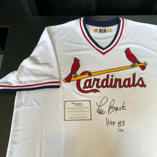 Lou Brock "HOF 1985" Signed Majestic St. Louis Cardinals Jersey Fanatics COA
