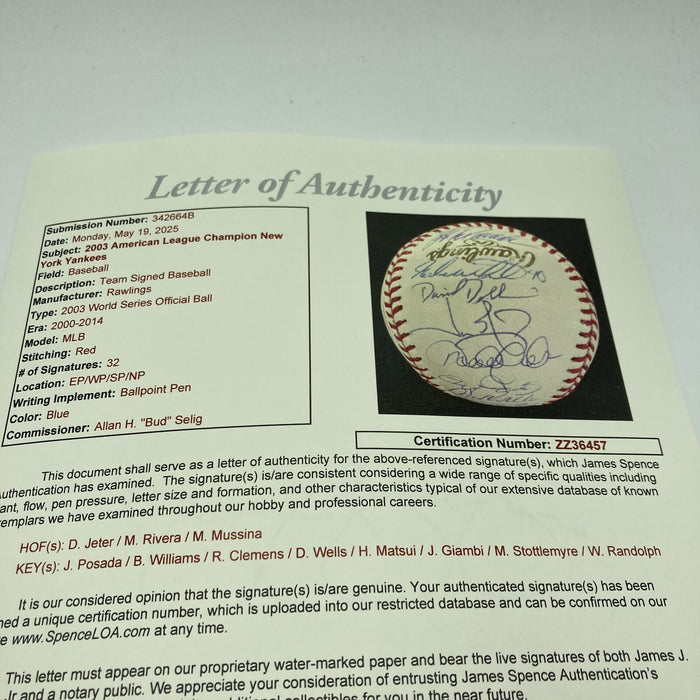 2003 New York Yankees Team Signed World Series Baseball Derek Jeter JSA COA