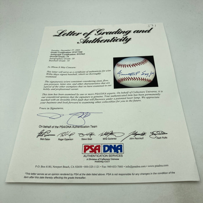 Willie Mays "Say Hey" Signed Major League Baseball PSA Graded 10 GEM MINT