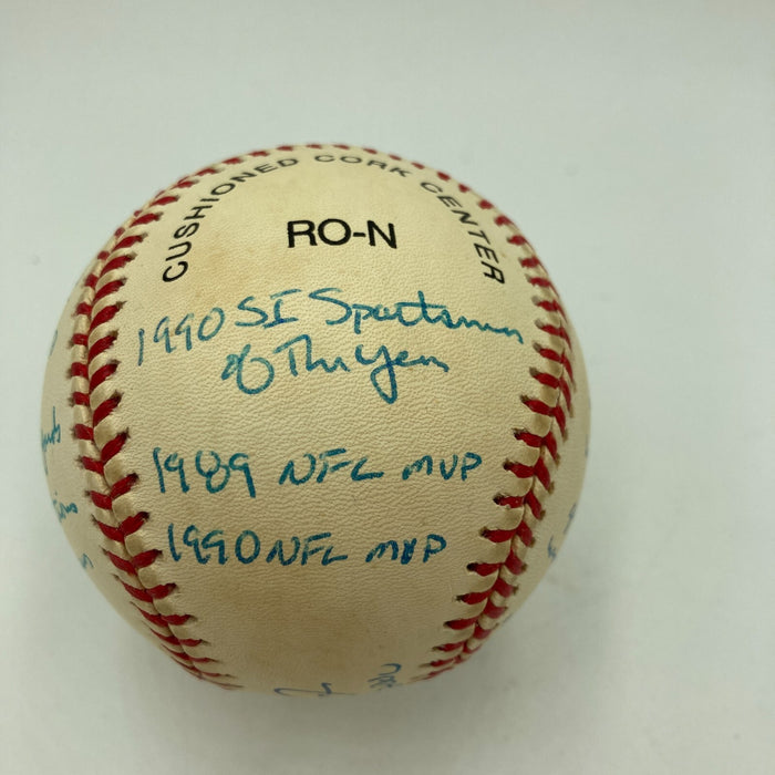 Joe Montana Signed Heavily Inscribed Career STAT Baseball Reggie Jackson COA