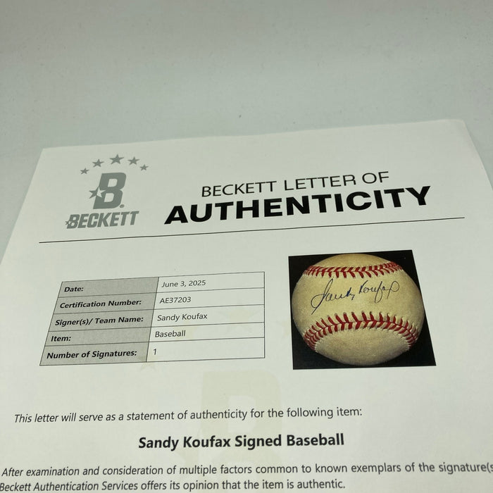 Sandy Koufax Signed Official National League Baseball Beckett COA