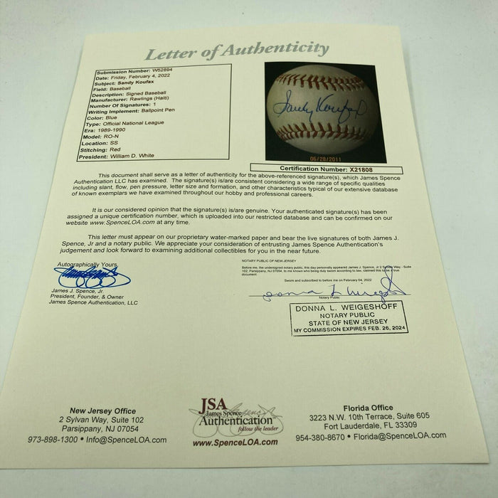 Sandy Koufax Signed Official National League Baseball JSA COA
