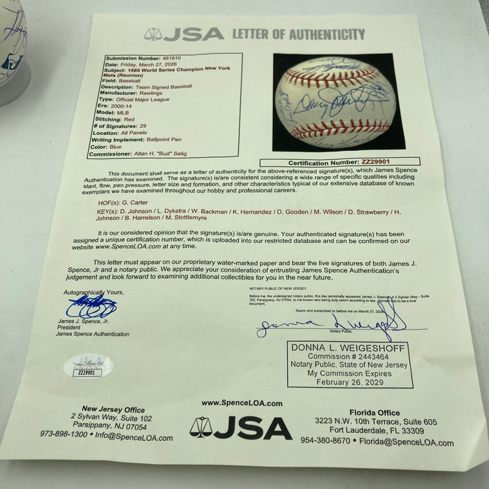 1986 New York Mets World Series Champs Team Signed MLB Baseball JSA COA