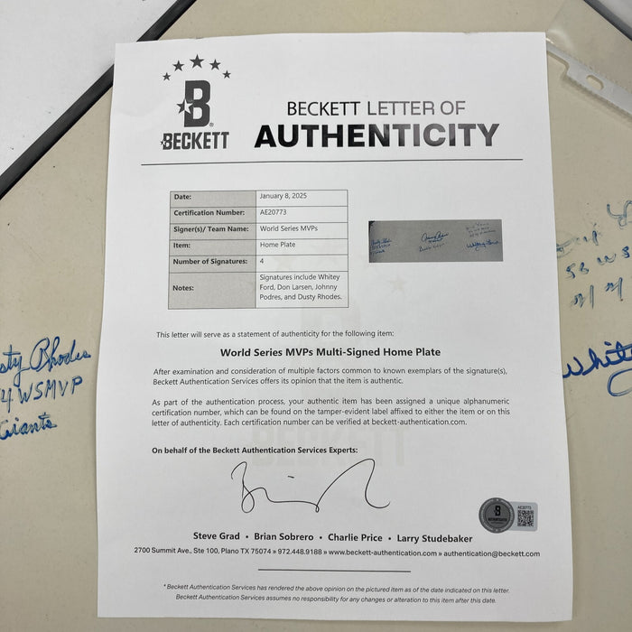 Whitey Ford Don Larsen Dusty Rhodes Podres World Series Signed Home Plate BAS