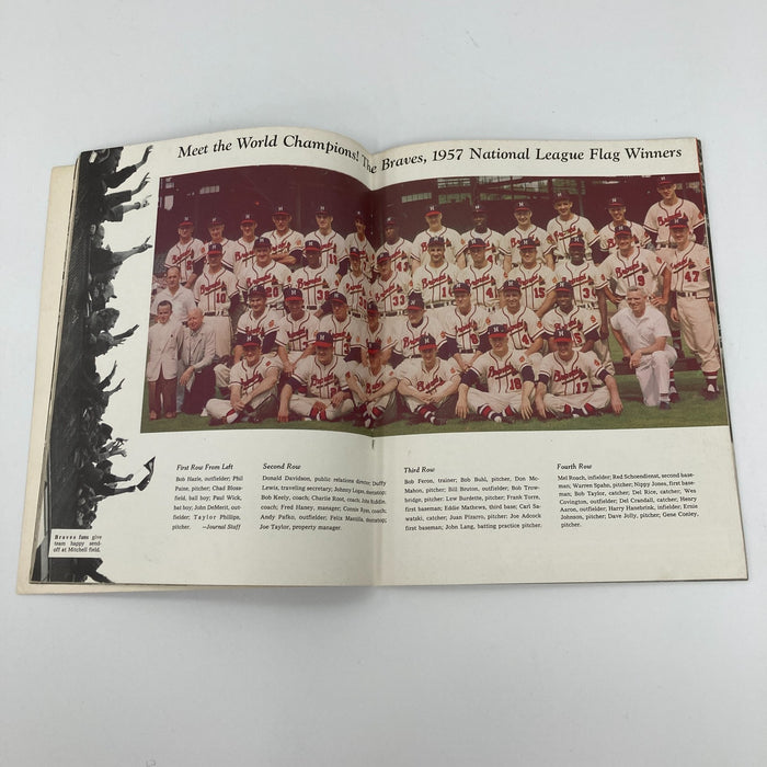 1957 Milwaukee Braves World Series Champs Team Signed Program Hank Aaron JSA COA