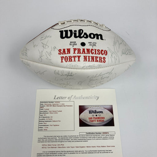 1993 San Francisco 49ers NFC West Champs Team Signed Football Jerry Rice JSA COA