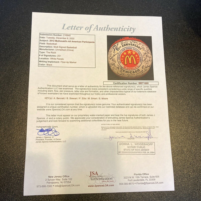 2012 Mcdonald's All American High School All Star Game Signed Basketball JSA COA