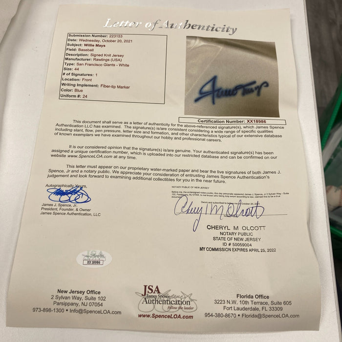 Willie Mays Signed San Francisco Giants Rawlings Game Model Jersey JSA COA