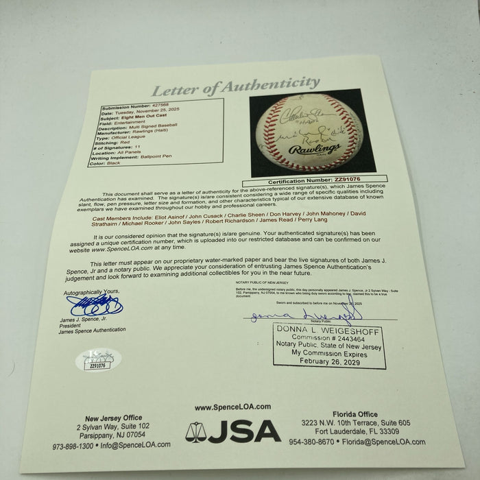 Eight Men Out Movie Cast Signed Baseball 11 Sigs Vintage 1988 RARE JSA COA
