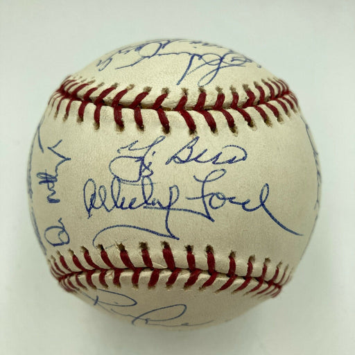 Beautiful Yankees Old Timers Day Signed Baseball Yogi Berra Whitey Ford PSA DNA